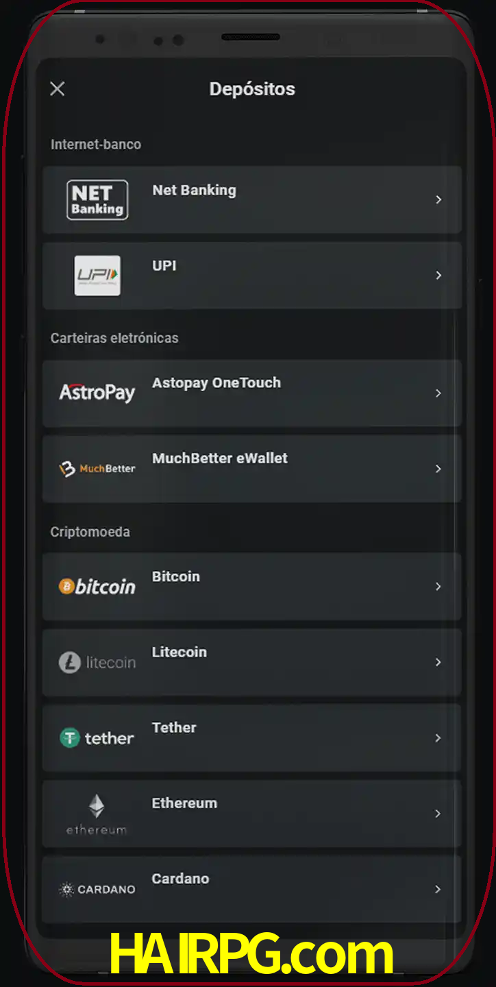 Você pode usar métodos alternativos de depósito.