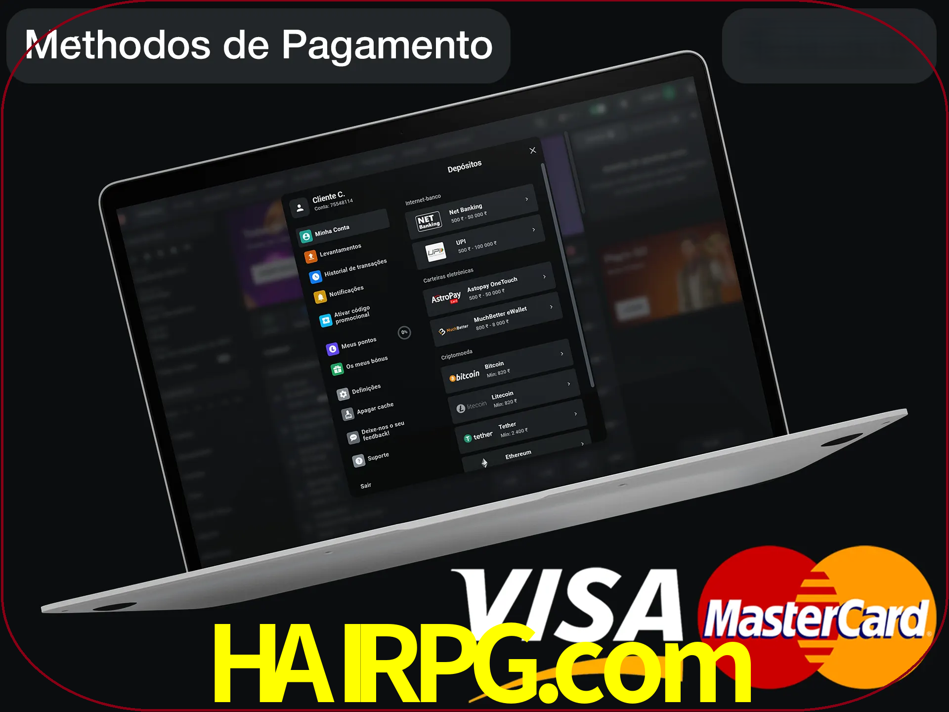 Use seu método de depósito preferido.